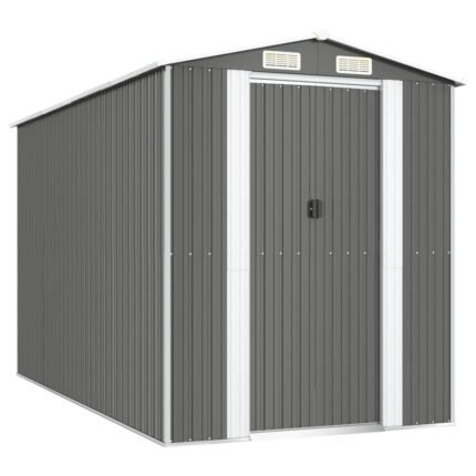Abri de jardin cabane cabanon maison de stockage remise extérieur hangar outils robuste clair 192 x 357 x 223 cm acier galvanisé gris 02_0022257