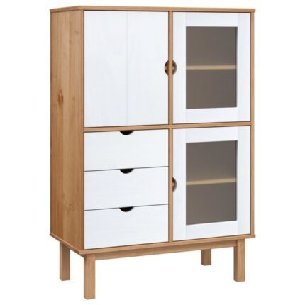 Buffet bahut commode armoire meuble de rangement organisateur cuisine salle de séjour salon haut et 85 x 43 x 125 cm bois massif pin blanc 02_0035151