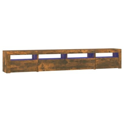Meuble TV multimédia étagère télévision buffet téléviseur salle à manger salon chambre avec lumières LED chêne fumé 240 x 35 x 40 cm brun 02_0026731