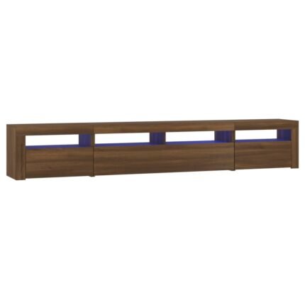 Meuble TV multimédia étagère télévision buffet téléviseur salle à manger salon chambre avec lumières LED chêne 240 x 35 x 40 cm brun 02_0026683