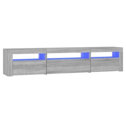 Meuble TV multimédia étagère télévision buffet téléviseur salle à manger salon chambre avec lumières LED sonoma 195 x 35 x 40 cm gris 02_0026809