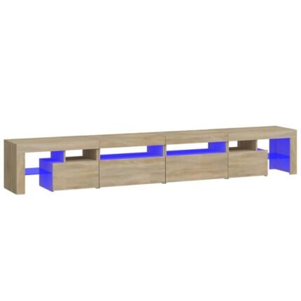 Meuble TV multimédia étagère télévision buffet téléviseur salle à manger salon chambre avec lumières LED chêne sonoma 260 x 36,5 x 40 cm brun 02_0026776