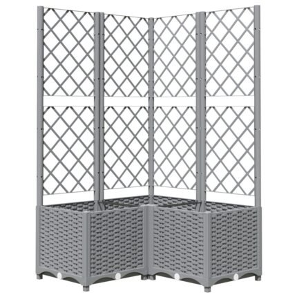 Jardinière bac lit surélevé plantes fleurs terrasse jardin avec treillis clair 80 x 80 x 136 cm PP gris 02_0038364