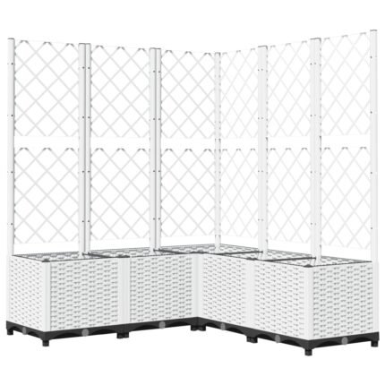 Jardinière bac lit surélevé plantes fleurs terrasse jardin avec treillis 120 x 120 x 136 cm PP blanc 02_0038226
