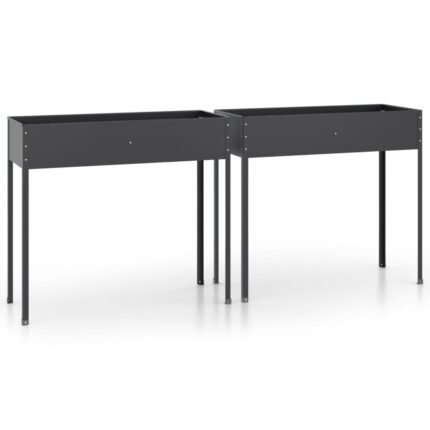 Jardinière bac lit surélevé plantes fleurs jardin terrasses lot de 2 acier galvanisé anthracite 02_0039008