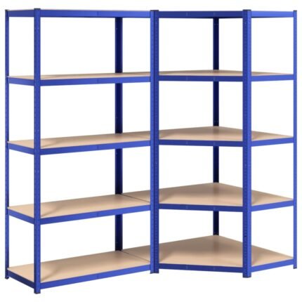 Étagères meubles rangement à 5 niveaux lot de 2 acier et bois d'ingénierie bleu 02_0045797