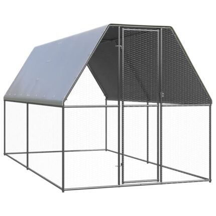 Poulailler enclos cage poules d'extérieur 2 x 4 x 2 m acier galvanisé Argent 02_0043993