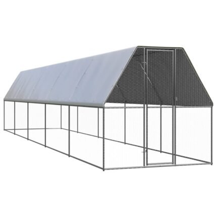 Poulailler enclos cage poules d'extérieur 2 x 10 x 2 m acier galvanisé Argent 02_0043991