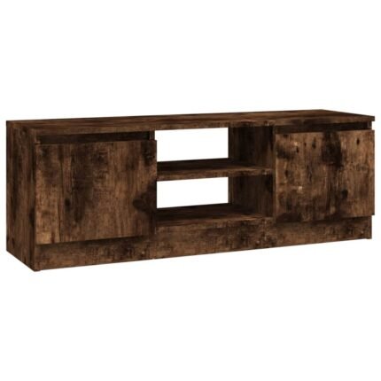 Meuble TV multimédia étagère télévision buffet téléviseur salle à manger salon chambre avec porte chêne fumé 102 x 30 x 36 cm brun 02_0026884