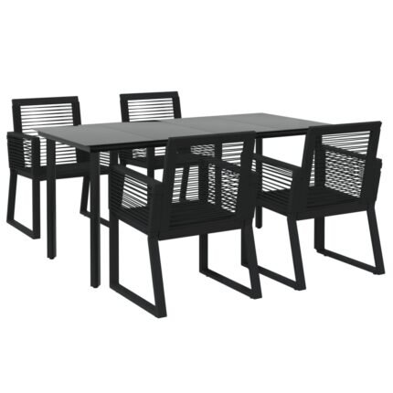 Mobilier à dîner salon de jardin 5 pièces noir rotin PVC 02_0014779