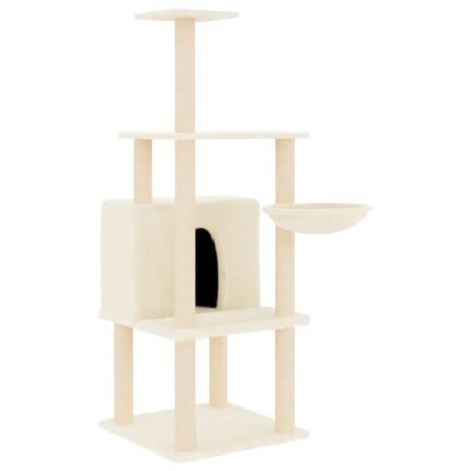 Arbre à chat meuble tour grimper jouet grattage grattoir escalade plateforme avec griffoirs en sisal 132 cm crème 02_0022468