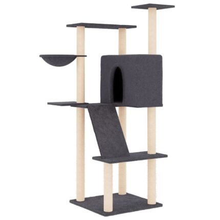 Arbre à chat meuble tour grimper jouet grattage grattoir escalade plateforme avec griffoirs en sisal foncé 143 cm gris 02_0022662