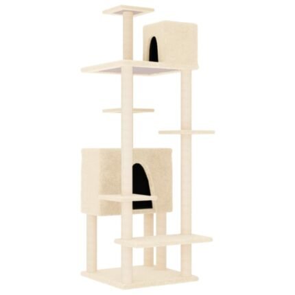 Arbre à chat meuble tour grimper jouet grattage grattoir escalade plateforme avec griffoirs en sisal 154 cm crème 02_0022487