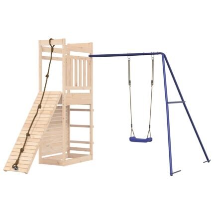 Aire de jeux d'extérieur balançoires toboggan portiques robuste jeux jardin 246 x 256 x 207 cm bois de pin massif 02_0004694