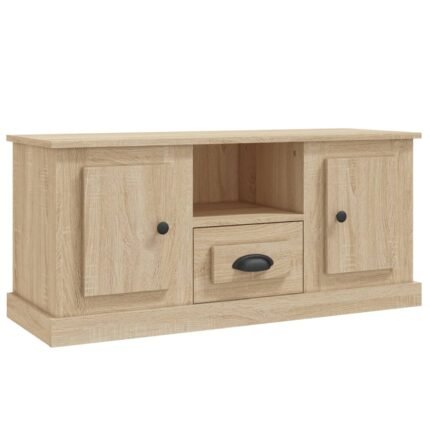 Meuble TV multimédia étagère télévision buffet téléviseur salle à manger salon chambre chêne sonoma 100 x 35,5 x 45 cm bois d'ingénierie brun 02_0027430