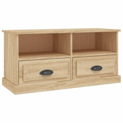 Meuble TV multimédia étagère télévision buffet téléviseur salle à manger salon chambre chêne sonoma 93 x 35,5 x 45 cm bois d'ingénierie brun 02_0027558