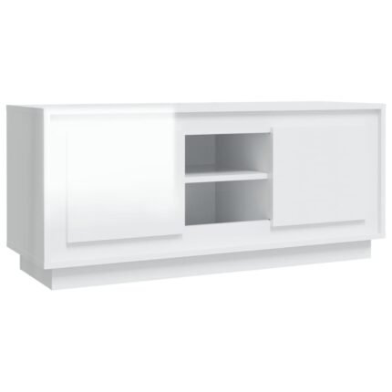 Meuble TV multimédia étagère télévision buffet téléviseur salle à manger salon chambre brillant 102 x 35 x 45 cm bois d'ingénierie blanc 02_0026992