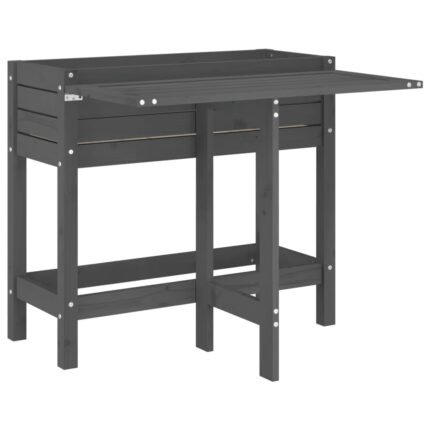 Jardinière bac lit surélevé plantes fleurs terrasse jardin de jardin avec dessus pliable bois pin massif gris 02_0038582