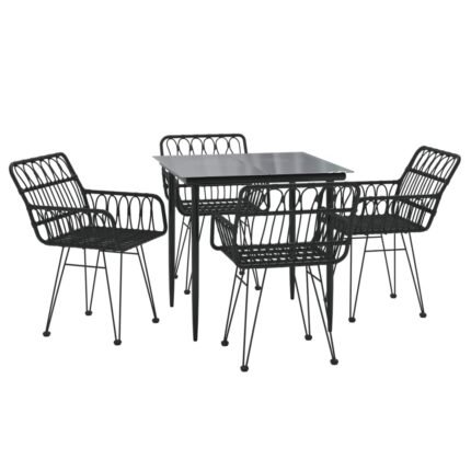 Mobilier à dîner de jardin 5 pièces noir résine tressée 02_0014792