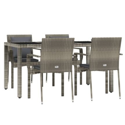 Ensemble de salle à manger de jardin meuble extérieur 5 pièces avec coussins gris 02_0013718