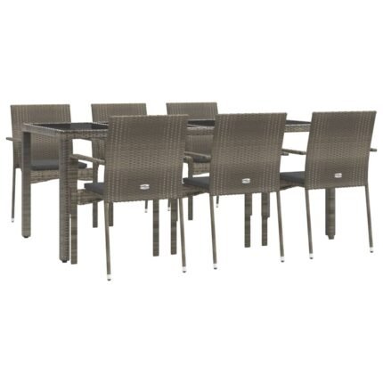 Mobilier à dîner de jardin et coussins 7 pièces gris rotin 02_0014900