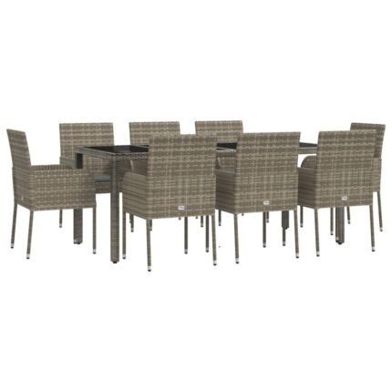 Ensemble de salle à manger de jardin meuble extérieur 9 pièces avec coussins gris 02_0014075