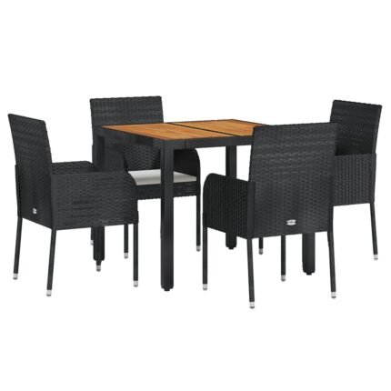 Mobilier à dîner de jardin et coussins 5 pièces noir résine tressée 02_0014888