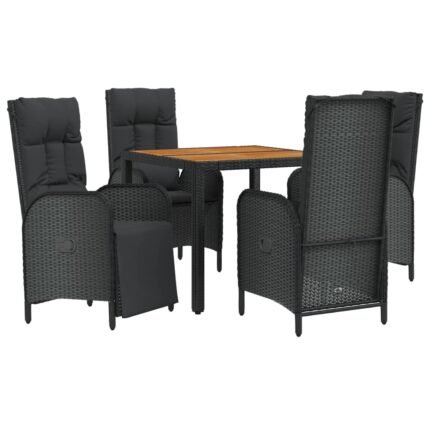 Mobilier à dîner de jardin et coussins 5 pièces noir résine tressée 02_0014868