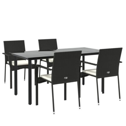 Mobilier à dîner de jardin et coussins 5 pièces noir résine tressée 02_0014886