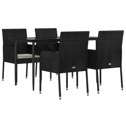 Mobilier à dîner de jardin et coussins 5 pièces noir résine tressée 02_0014878