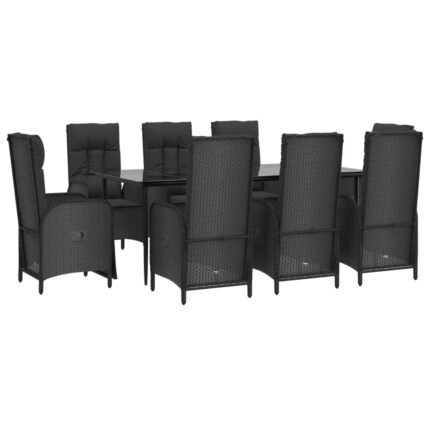 Mobilier à dîner de jardin 9 pièces et coussins noir résine tressée 02_0014835
