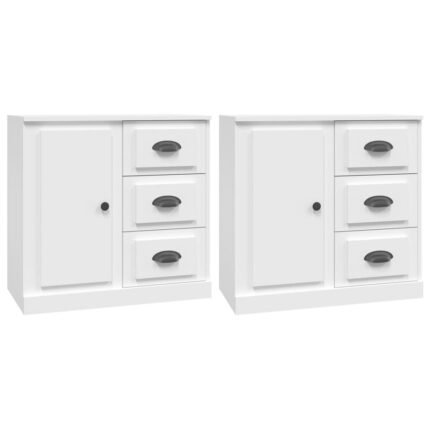 Buffet bahut commode armoire meuble de rangement organisateur cuisine salle de séjour salons lot de 2 bois d'ingénierie blanc 02_0036693