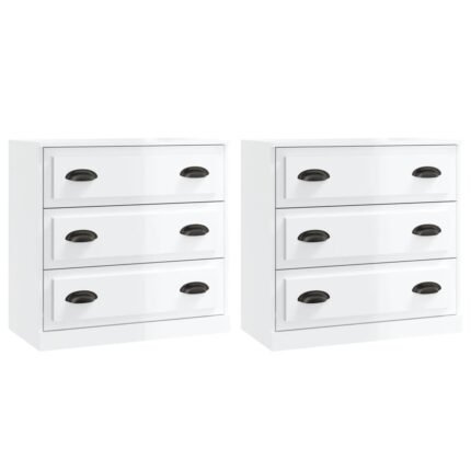 Buffet bahut commode armoire meuble de rangement organisateur cuisine salle de séjour salons lot de 2 brillant bois d'ingénierie blanc 02_0036719