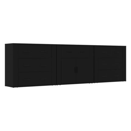 Buffet bahut commode armoire meuble de rangement organisateur cuisine salle de séjour salons 3 pcs bois d'ingénierie noir 02_0037146