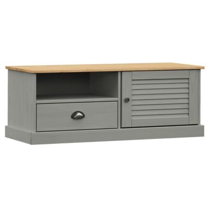 Meuble TV multimédia étagère télévision buffet téléviseur salle à manger salon chambre 106 x 40 x 40 cm bois massif de pin gris 02_0028509