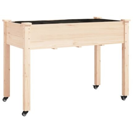 Jardinière bac lit surélevé plantes fleurs terrasse jardin sur roues avec doublure 118 x 59 x 80 cm bois de sapin marron 02_0038726