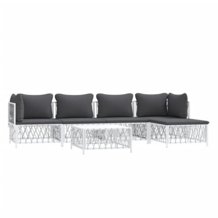 Salon de jardin meuble d'extérieur ensemble de mobilier avec coussins 6 pièces blanc acier 02_0018319