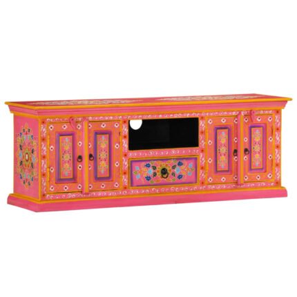 Meuble TV multimédia étagère télévision buffet téléviseur salle à manger salon chambre rose 110 x 30 x 40 cm bois massif de manguier rose 02_0028289