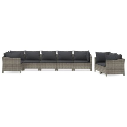 Salon de jardin meuble d'extérieur ensemble de mobilier 8 pièces avec coussins gris résine tressée 02_0017619