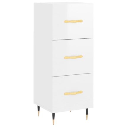 Buffet bahut commode armoire meuble de rangement organisateur cuisine salle de séjour salon brillant 34,5 x 34 x 90 cm bois d'ingénierie blanc 02_0030608