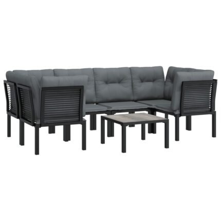 Salon de jardin meuble d'extérieur ensemble de mobilier 7 pièces résine tressée noir et gris 02_0017448