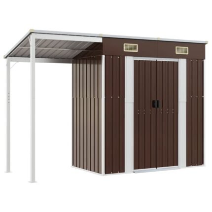 Abri de jardin cabane cabanon maison de stockage remise extérieur hangar outils robuste avec toit prolongé 277 x 110,5 x 181 cm acier marron 02_0022219
