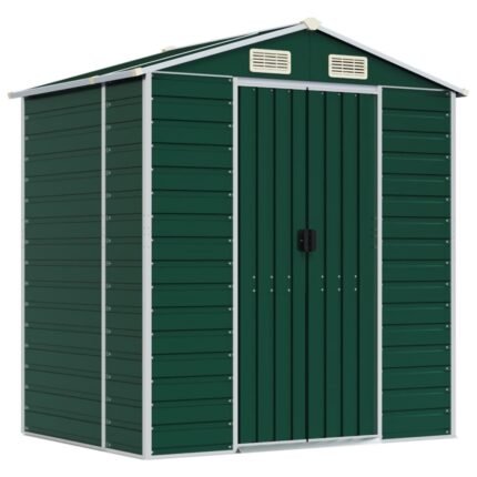 Abri de jardin cabane cabanon maison de stockage remise extérieur hangar outils robuste 191 x 130 x 198 cm acier galvanisé vert 02_0022347