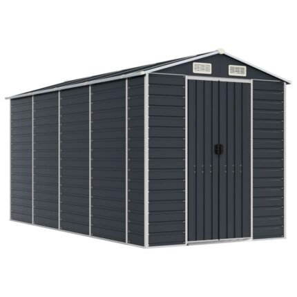 Abri de jardin cabane cabanon maison de stockage remise extérieur hangar outils robuste 191 x 385 x 198 cm acier galvanisé anthracite 02_0022186