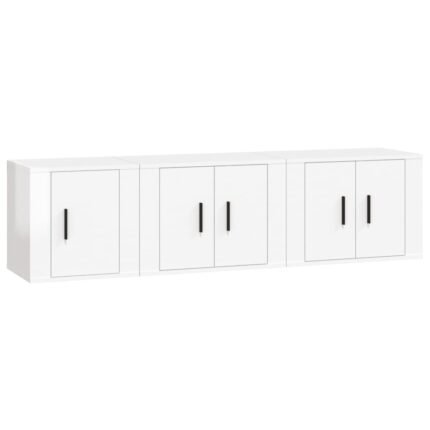 Ensemble de meubles armoire buffet TV télévision salon chambre séjour 3 pièces brillant bois d'ingénierie blanc 02_0024537