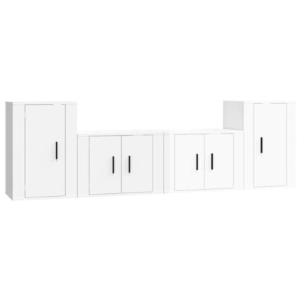 Ensemble de meubles armoire buffet TV télévision salon chambre séjour 4 pièces brillant bois d'ingénierie blanc 02_0024746