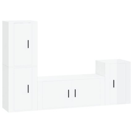 Ensemble de meubles armoire buffet TV télévision salon chambre séjour 4 pièces brillant bois d'ingénierie blanc 02_0024751