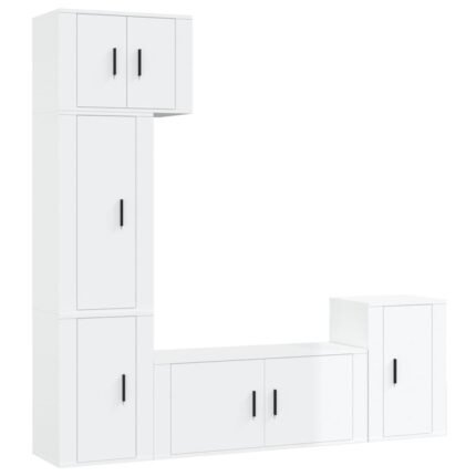 Ensemble de meubles armoire buffet TV télévision salon chambre séjour 5 pièces brillant bois d'ingénierie blanc 02_0024926