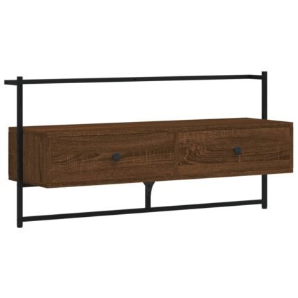 Meuble TV multimédia étagère télévision buffet téléviseur salle à manger salon chambre mural chêne 100,5 x 30 x 51 cm bois d'ingénierie brun 02_0028097