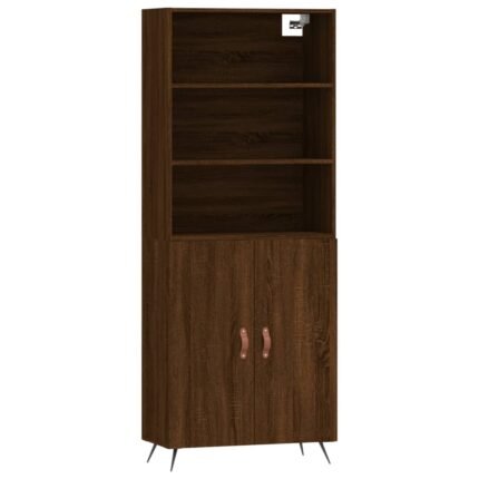 Buffet bahut commode armoire meuble de rangement organisateur cuisine salle de séjour salon haut 69,5 x 34 x 180 cm bois d'ingénierie marron 02_0033879